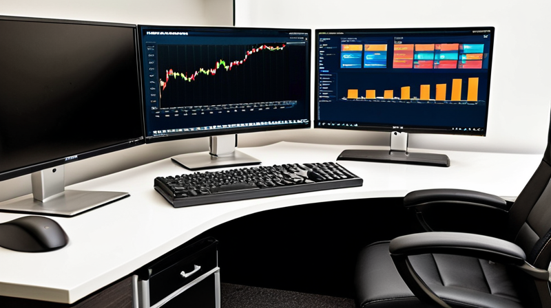 Dual-monitor workstation displaying financial planning software and tax dashboards