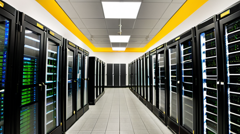 Secure financial data center server racks representing wealthtech infrastructure
