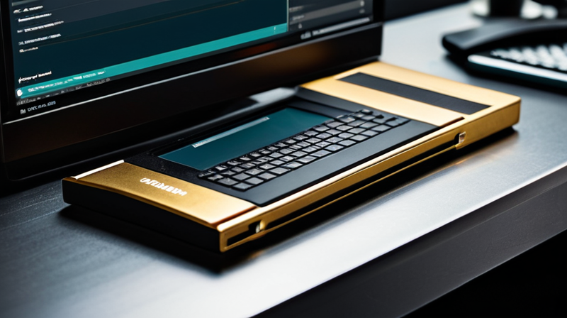 Cryptographic hardware key and open-source code on a laptop screen.
