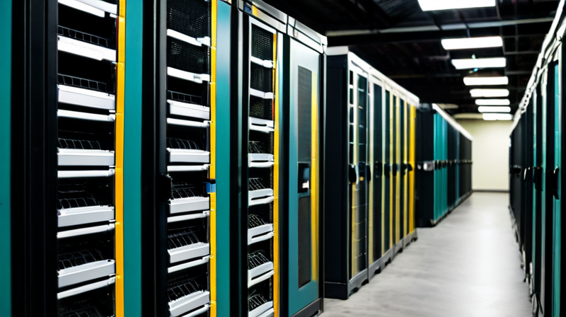 Industrial validation center featuring rows of specialized computing hardware.