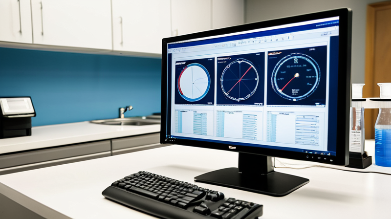 A scientific laboratory bench featuring a diagnostic monitor displaying AI-designed protein structures.