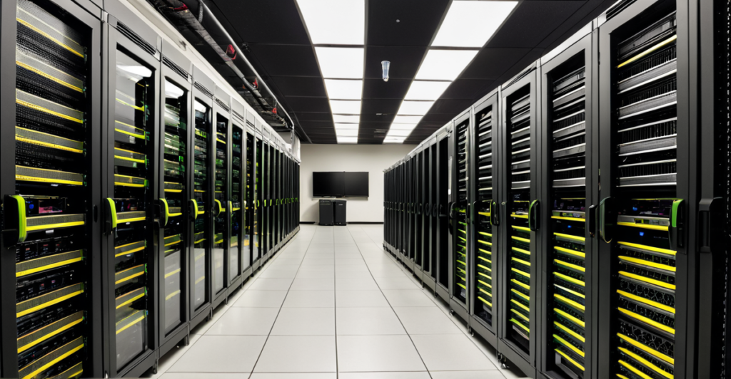High-density server room housing advanced computational infrastructure for AI technology