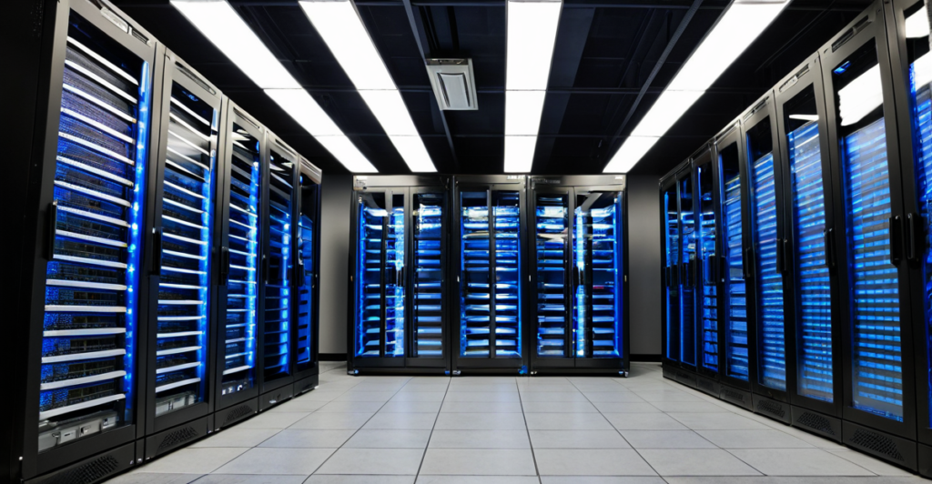 High-density GPU server racks inside a modern Beijing data center representing Moonshot AI infrastructure