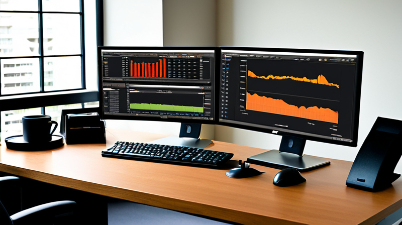 Dual monitors displaying corporate balance sheets and financial models on a home office desk