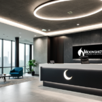 Sleek corporate lobby of Moonshot AI headquarters in Beijing