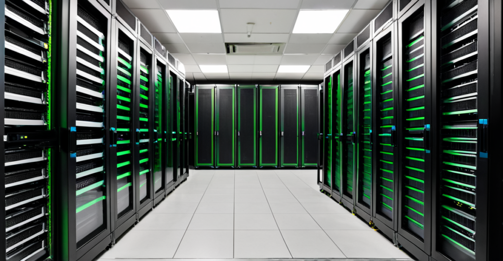 High-density GPU server racks in a modern Beijing data center representing Moonshot AI hardware infrastructure.