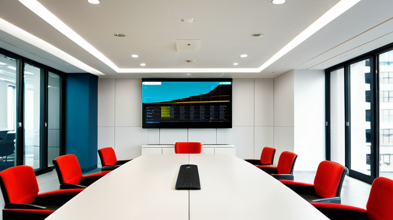 Corporate conference room displaying Kimi chatbot enterprise interface on a wall monitor