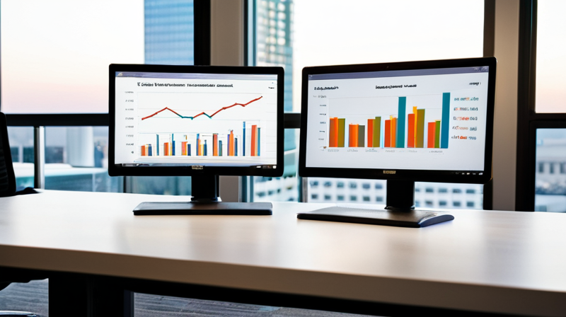 A minimalist workstation displaying data visualization and code logs on a high-resolution screen